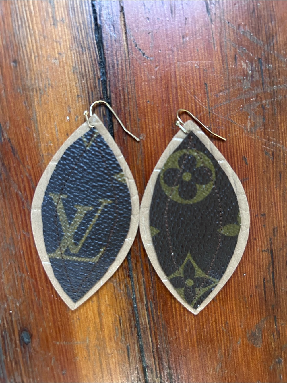Upcycled Louis Vuitton Monogram Leaf Drop Earrings